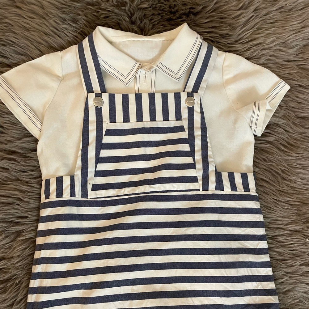 Jacadi Striped Poplin Overalls